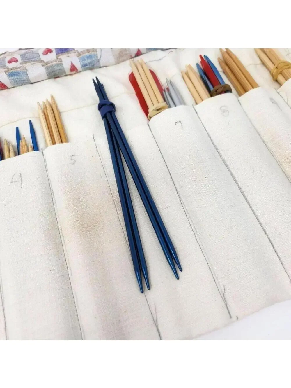 Handmade Canvas Knitting Needle Roll Case Organizer Floral Fabric Tie Closure